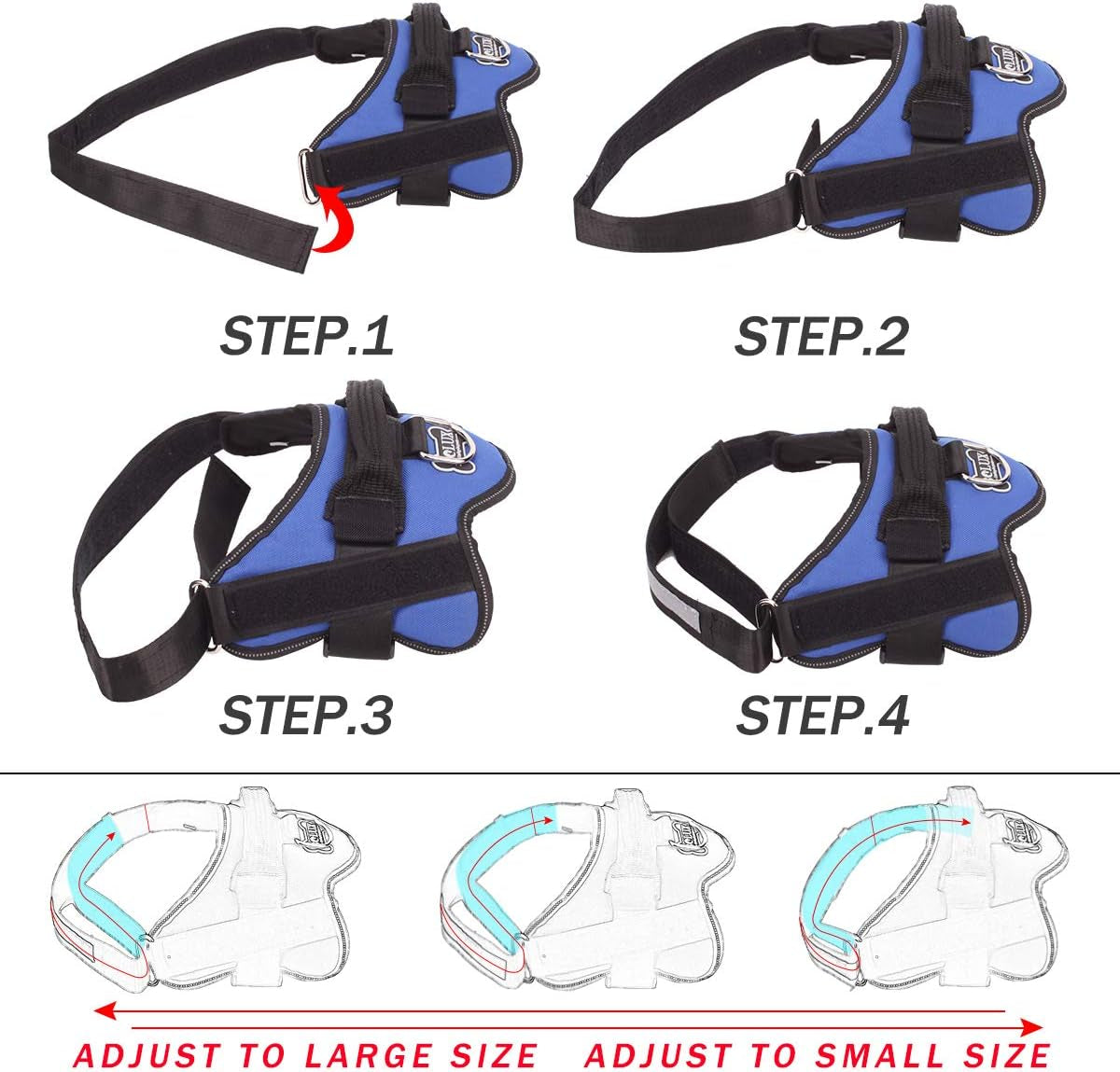 Dog Harness, No-Pull Reflective Dog Vest, Breathable Adjustable Pet Harness with Handle for Outdoor Walking - No More Pulling, Tugging or Choking (Blue, S)