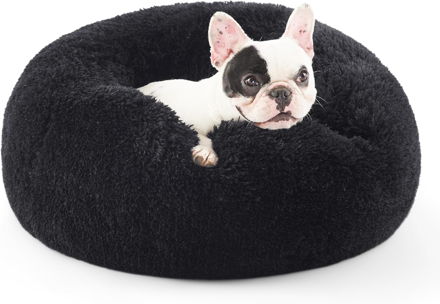 Calming Dog Bed for Small Dogs - Donut Washable Small Pet Bed, 23 Inches Anti-Slip round Fluffy Plush Faux Fur Large Cat Bed, Fits up to 25 Lbs Pets, Camel