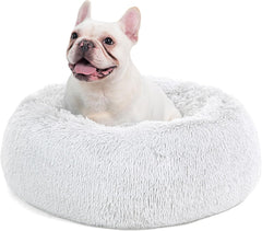 Calming Dog Bed for Small Dogs - Donut Washable Small Pet Bed, 23 Inches Anti-Slip round Fluffy Plush Faux Fur Large Cat Bed, Fits up to 25 Lbs Pets, Camel