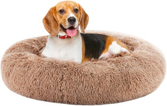 Calming Donut Bed for Dogs & Cats – Machine Washable Fluffy Faux Fur, Anti-Anxiety & Anti-Slip (24”) - Majestic Dog & Cat Pet Boutique