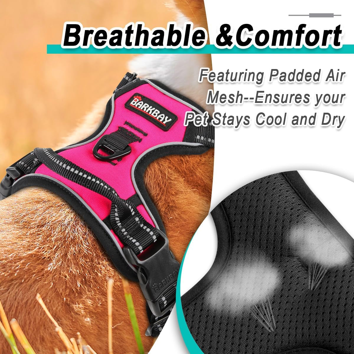 No Pull Pet Harness Dog Harness Adjustable Outdoor Pet Vest 3M Reflective Oxford Material Vest for PINK Dogs Easy Control for Small Medium Large Dogs (L) - Majestic Dog & Cat Pet Boutique