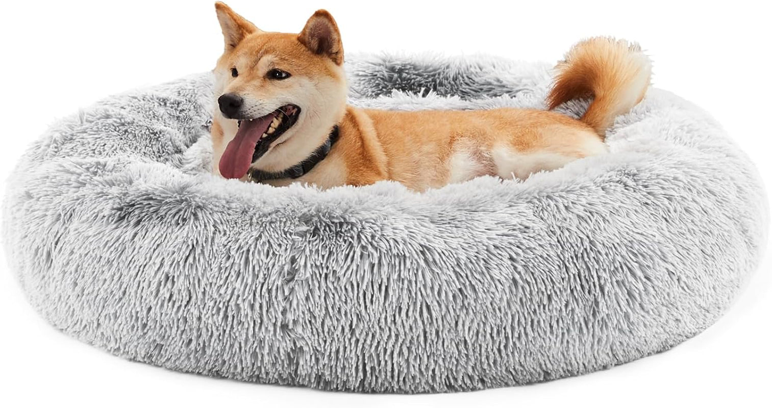 Calming Donut Bed for Dogs & Cats – Machine Washable Fluffy Faux Fur, Anti-Anxiety & Anti-Slip (24”) - Majestic Dog & Cat Pet Boutique