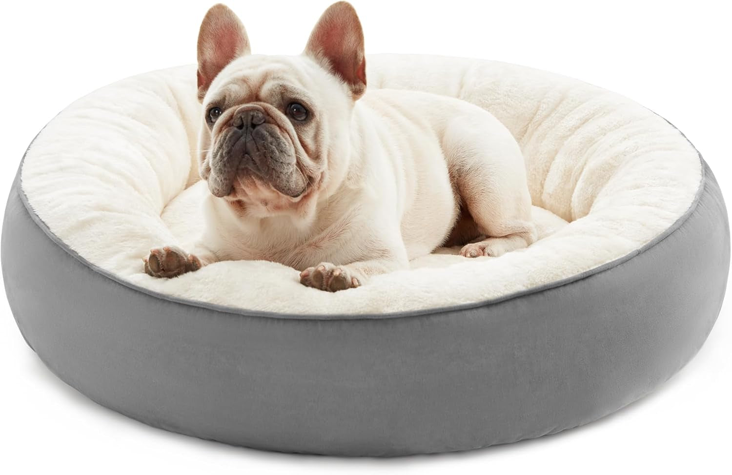 round Donut Cat and Dog Cushion Bed, 20In Bed for Cats or Small Dogs, Anti-Slip & Water-Resistant Bottom, Super Soft Durable Fabric Pet Beds, Washable Luxury Cat & Dog Bed Gray