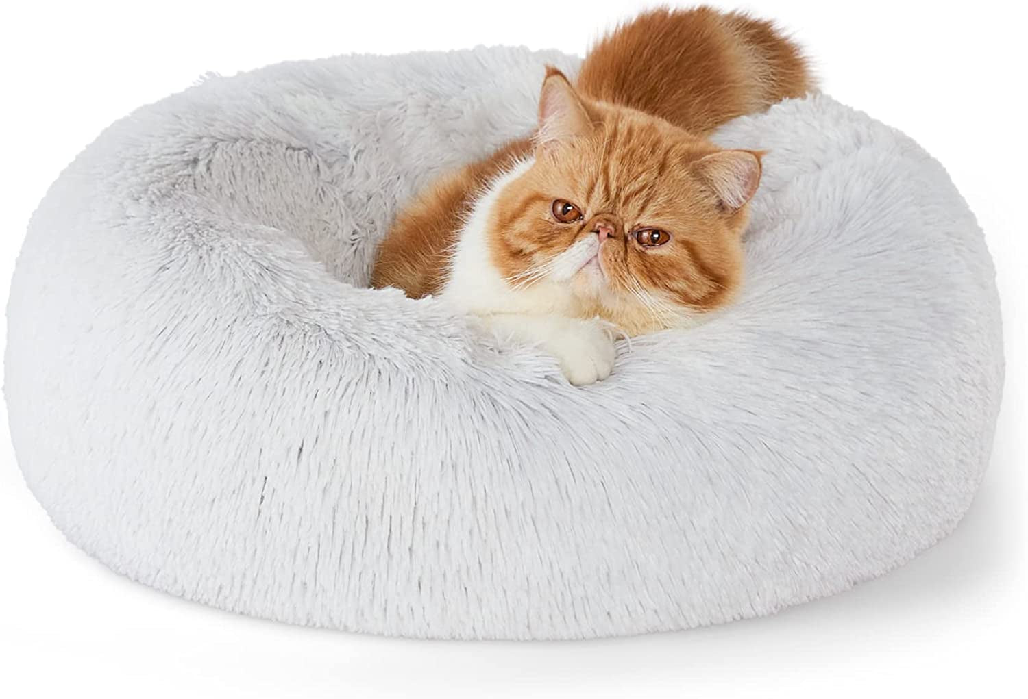 Calming Dog Bed for Small Dogs - Donut Washable Small Pet Bed, 23 Inches Anti-Slip round Fluffy Plush Faux Fur Large Cat Bed, Fits up to 25 Lbs Pets, Camel