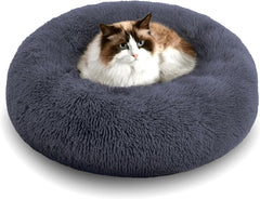 Calming Dog & Cat Bed, Anti-Anxiety Donut Cuddler Warming Cozy Soft round Bed, Fluffy Faux Fur Plush Cushion Bed for Small Medium Dogs and Cats (20"/24"/27"/30")