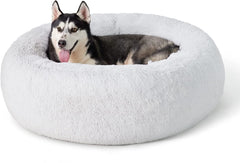 Calming Dog Bed for Small Dogs - Donut Washable Small Pet Bed, 23 Inches Anti-Slip round Fluffy Plush Faux Fur Large Cat Bed, Fits up to 25 Lbs Pets, Camel