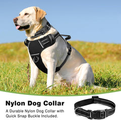 Dog/Pet Harnesses No Pull with Dog Collar, Adjustable Reflective Oxford Outdoor Vest, Front/Back Leash Clips for Small, Medium, Large, Extra Large Dogs, Easy Control Handle for Walking