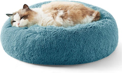 Calming Dog Bed for Small Dogs - Donut Washable Small Pet Bed, 23 Inches Anti-Slip round Fluffy Plush Faux Fur Large Cat Bed, Fits up to 25 Lbs Pets, Camel