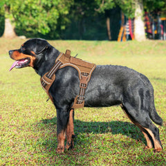 Heavy Duty Tactical Dog Harness for Large Dogs, No Pull Adjustable Pet Harness Reflective Service Training Easy Control Pet Vest Military K9 Working Dog Harnesses- Large, Brown - Majestic Dog & Cat Pet Boutique