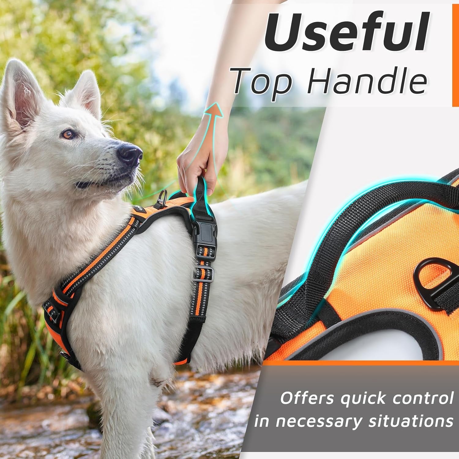 Dog Harness for Large Dogs, No Pull Service Vest with Reflective Strips and Control Handle, Adjustable and Comfortable for Easy Walking, No Choke Pet Harness with 2 Metal Rings, Orange, L - Majestic Dog & Cat Pet Boutique