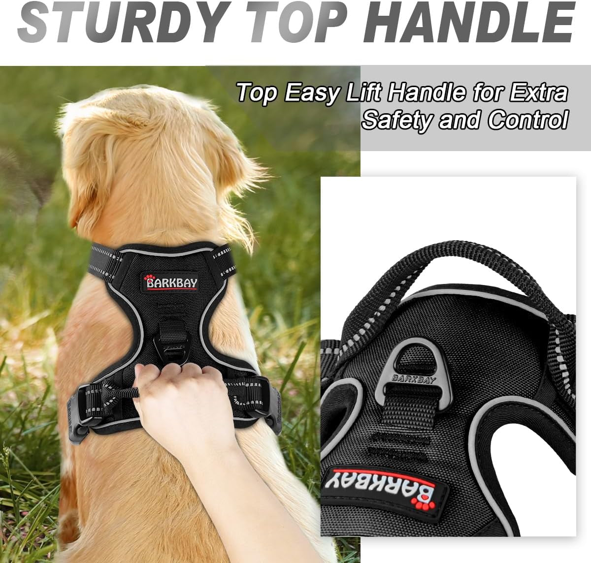 No Pull Dog Harness Front Clip Heavy Duty Reflective Easy Control Handle for Large Dog Walking(Black,L) - Majestic Dog & Cat Pet Boutique