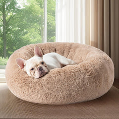 Calming Dog Bed for Small Dogs - Donut Washable Small Pet Bed, 23 Inches Anti-Slip round Fluffy Plush Faux Fur Large Cat Bed, Fits up to 25 Lbs Pets, Camel