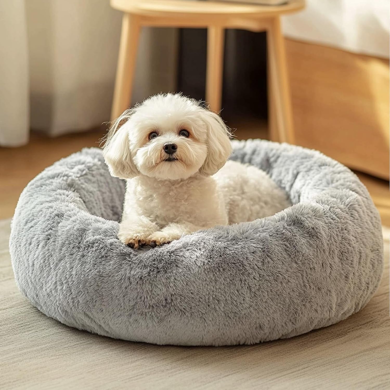 Dog & Cat Bed, Calming Anti-Anxiety Pet Bed for Small Dogs, Fluffy Donut Cushion for Small and Medium Pets (20")