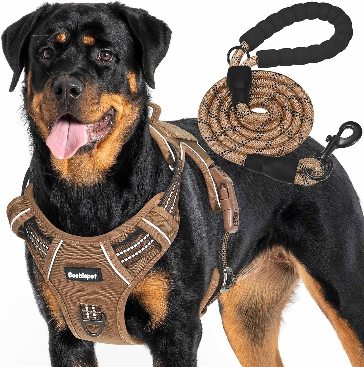 Heavy Duty Tactical Dog Harness for Large Dogs, No Pull Adjustable Pet Harness Reflective Service Training Easy Control Pet Vest Military K9 Working Dog Harnesses- Large, Brown - Majestic Dog & Cat Pet Boutique