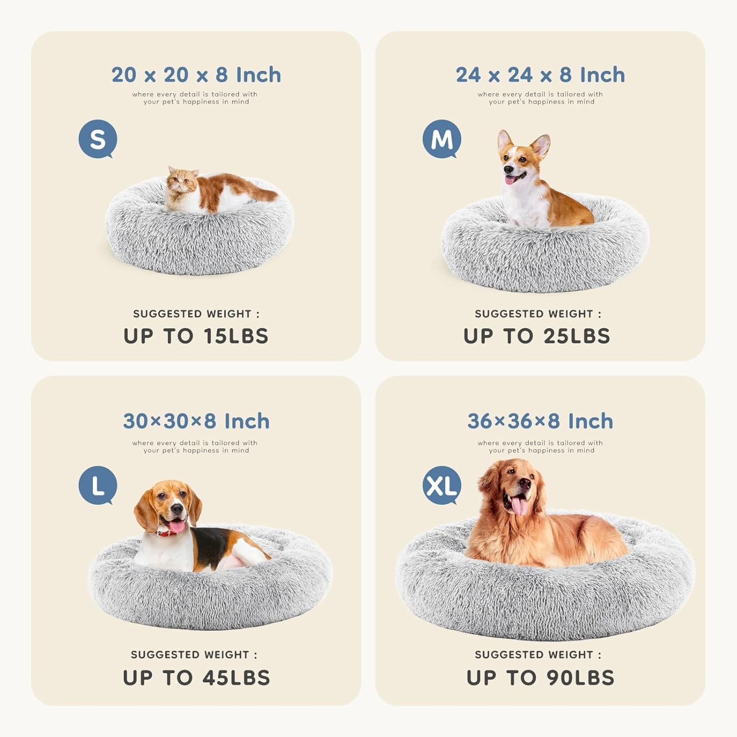 Calming Donut Bed for Dogs & Cats – Machine Washable Fluffy Faux Fur, Anti-Anxiety & Anti-Slip (24”) - Majestic Dog & Cat Pet Boutique