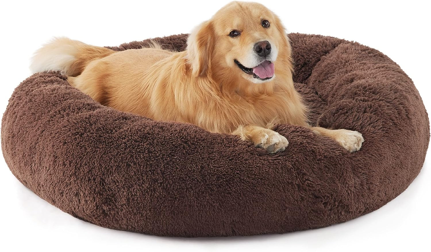 Calming Dog Bed for Small Dogs - Donut Washable Small Pet Bed, 23 Inches Anti-Slip round Fluffy Plush Faux Fur Large Cat Bed, Fits up to 25 Lbs Pets, Camel