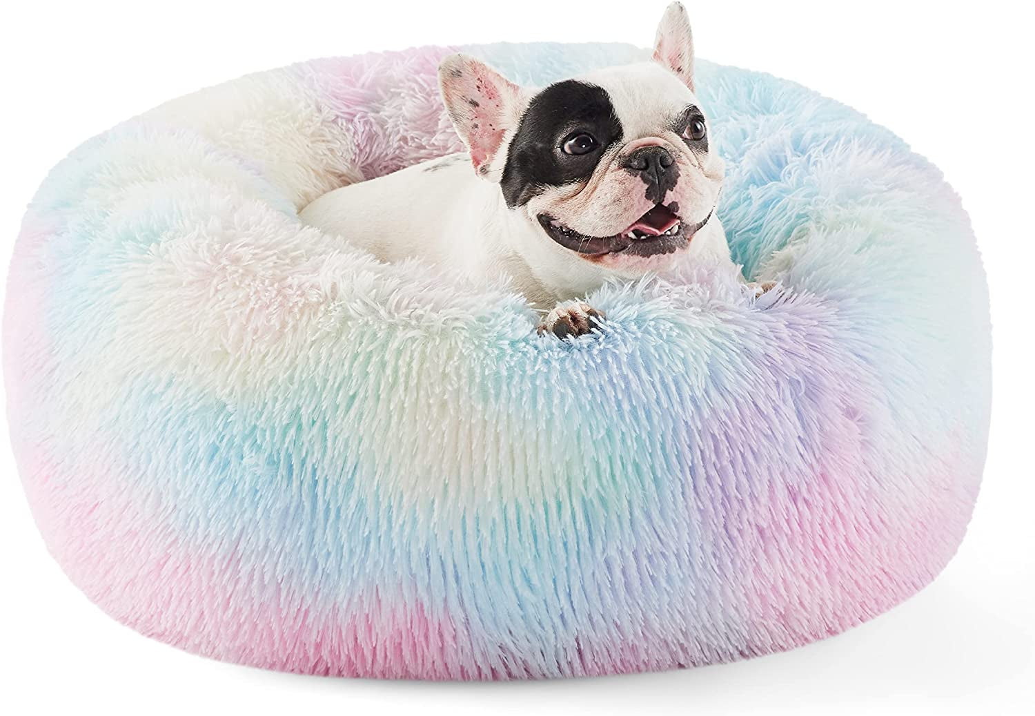 Calming Dog Bed for Small Dogs - Donut Washable Small Pet Bed, 23 Inches Anti-Slip round Fluffy Plush Faux Fur Large Cat Bed, Fits up to 25 Lbs Pets, Camel