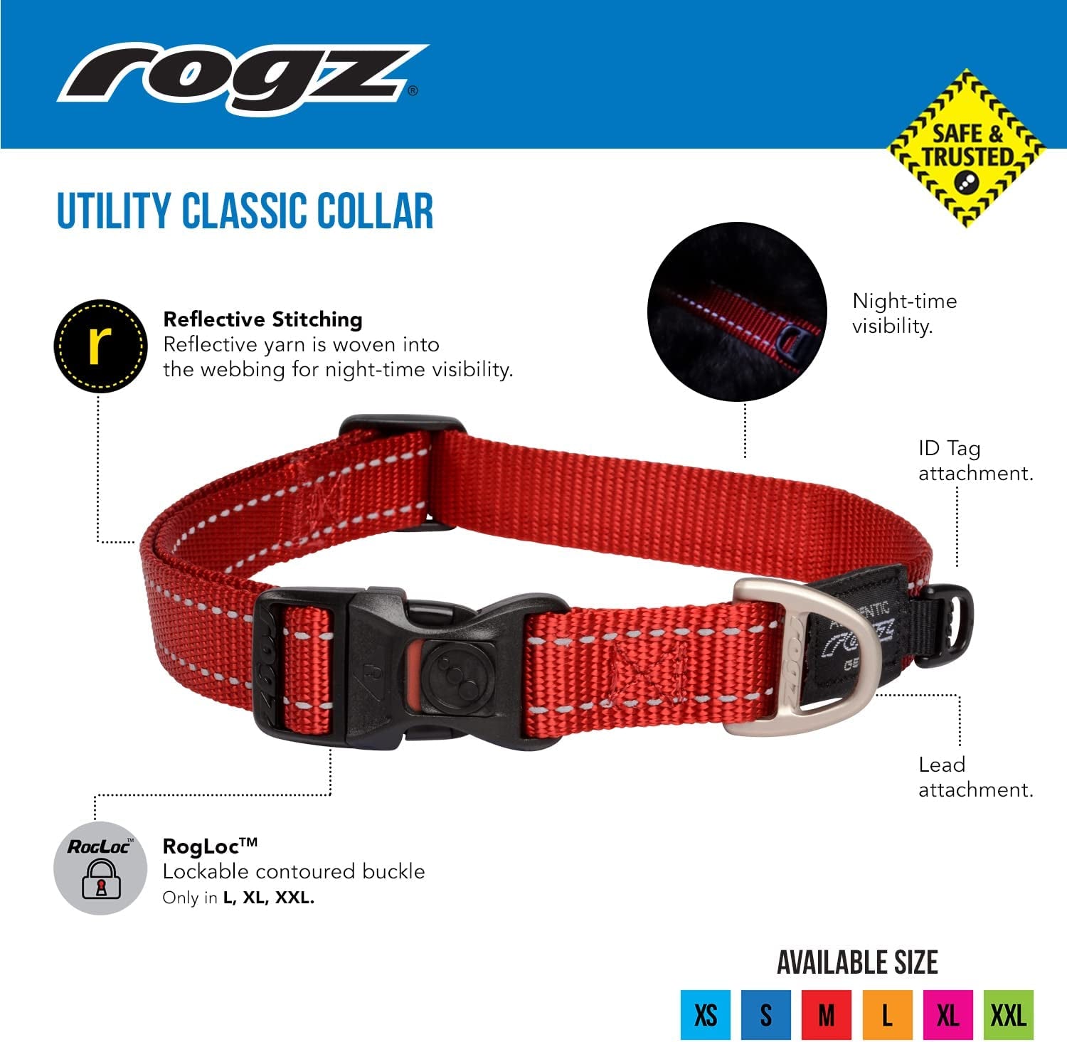 Reflective Dog Collar for Extra Large Dogs, Adjustable from 17-27 Inches, Red