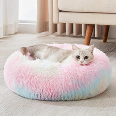 Calming Dog & Cat Bed, Anti-Anxiety Donut Cuddler Warming Cozy Soft round Bed, Fluffy Faux Fur Plush Cushion Bed for Small Medium Dogs and Cats (20"/24"/27"/30")