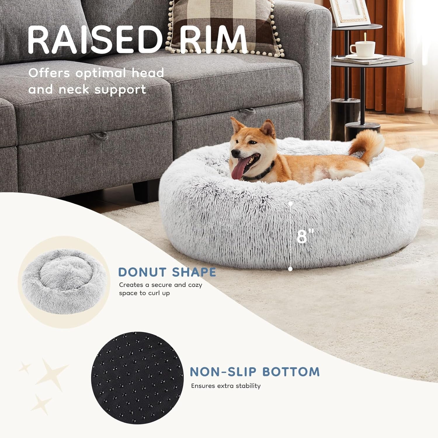 Calming Donut Bed for Dogs & Cats – Machine Washable Fluffy Faux Fur, Anti-Anxiety & Anti-Slip (24”) - Majestic Dog & Cat Pet Boutique