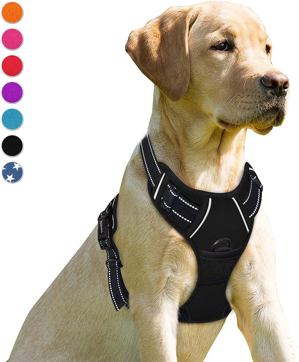 No Pull Dog Harness Front Clip Heavy Duty Reflective Easy Control Handle for Large Dog Walking(Black,L) - Majestic Dog & Cat Pet Boutique