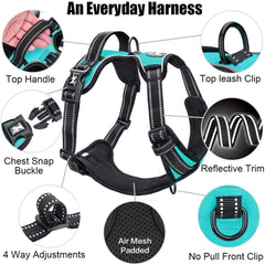 No Pull Dog Harness, Reflective Comfortable Vest Harness with Front & Back 2 Leash Attachments and Easy Control Handle Adjustable Soft Padded Pet Vest for Small Medium Large Dogs (Mint Blue,M) - Majestic Dog & Cat Pet Boutique