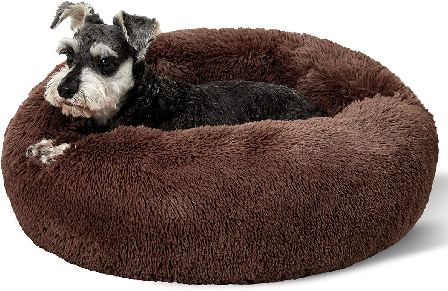 Calming Dog Bed for Small Dogs - Donut Washable Small Pet Bed, 23 Inches Anti-Slip round Fluffy Plush Faux Fur Large Cat Bed, Fits up to 25 Lbs Pets, Camel