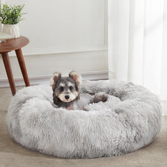 Calming Dog & Cat Bed, Anti-Anxiety Donut Cuddler Warming Cozy Soft round Bed, Fluffy Faux Fur Plush Cushion Bed for Small Medium Dogs and Cats (20"/24"/27"/30")