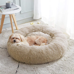 Calming Dog & Cat Bed, Anti-Anxiety Donut Cuddler Warming Cozy Soft round Bed, Fluffy Faux Fur Plush Cushion Bed for Small Medium Dogs and Cats (20"/24"/27"/30")