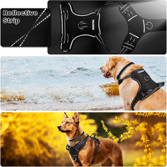 Dog/Pet Harnesses No Pull with Dog Collar, Adjustable Reflective Oxford Outdoor Vest, Front/Back Leash Clips for Small, Medium, Large, Extra Large Dogs, Easy Control Handle for Walking