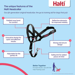 HALTI Headcollar - to Stop Your Dog Pulling on the Leash. Adjustable, Reflective and Lightweight, with Padded Nose Band. Dog Training Anti-Pull Collar for Medium Dogs (Size 3, Black)