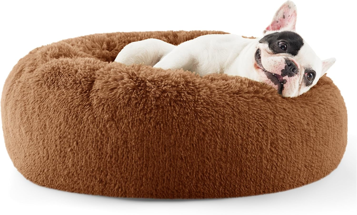 Calming Dog Bed for Small Dogs - Donut Washable Small Pet Bed, 23 Inches Anti-Slip round Fluffy Plush Faux Fur Large Cat Bed, Fits up to 25 Lbs Pets, Camel