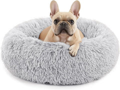 Calming Donut Bed for Dogs & Cats – Machine Washable Fluffy Faux Fur, Anti-Anxiety & Anti-Slip (24”) - Majestic Dog & Cat Pet Boutique