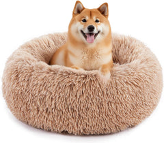 Calming Donut Bed for Dogs & Cats – Machine Washable Fluffy Faux Fur, Anti-Anxiety & Anti-Slip (24”) - Majestic Dog & Cat Pet Boutique