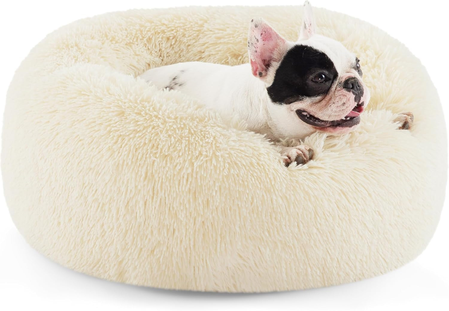 Calming Dog Bed for Small Dogs - Donut Washable Small Pet Bed, 23 Inches Anti-Slip round Fluffy Plush Faux Fur Large Cat Bed, Fits up to 25 Lbs Pets, Camel