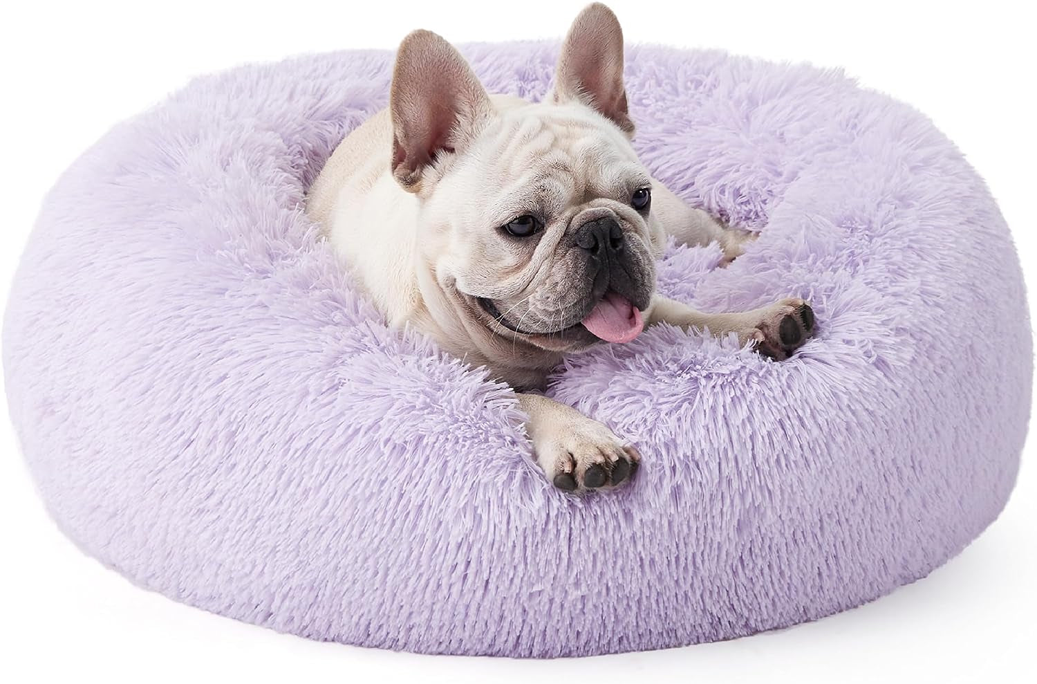 Calming Dog Bed for Small Dogs - Donut Washable Small Pet Bed, 23 Inches Anti-Slip round Fluffy Plush Faux Fur Large Cat Bed, Fits up to 25 Lbs Pets, Camel