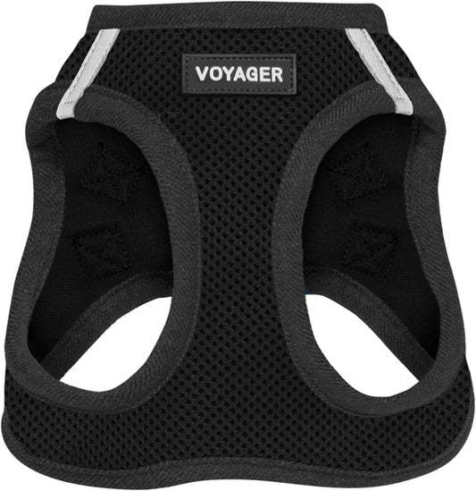 Voyager Step-In Air Dog Harness - All Weather Mesh, Reflective, No Pull Harness for Small, Medium Dogs, Cats - Secure with Hook & Loop Fastener, Buckle, Double D-Rings - Black/Black Trim, M - Majestic Dog & Cat Pet Boutique