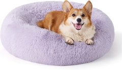 Calming Dog Bed for Small Dogs - Donut Washable Small Pet Bed, 23 Inches Anti-Slip round Fluffy Plush Faux Fur Large Cat Bed, Fits up to 25 Lbs Pets, Camel