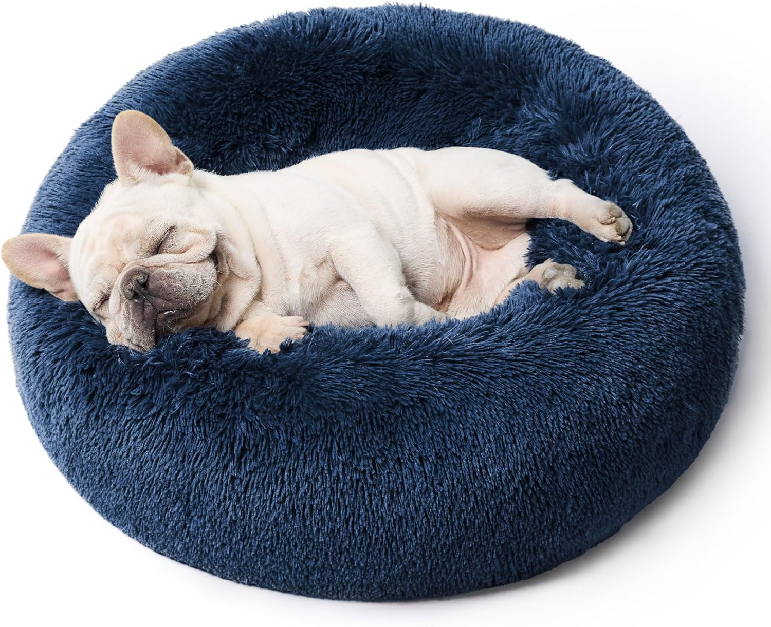 Calming Dog Bed for Small Dogs - Donut Washable Small Pet Bed, 23 Inches Anti-Slip round Fluffy Plush Faux Fur Large Cat Bed, Fits up to 25 Lbs Pets, Camel