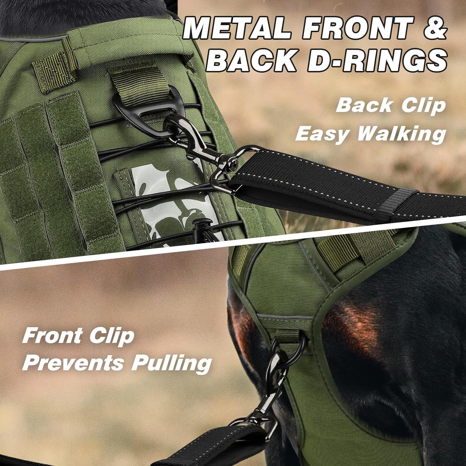 Tactical Dog Harness for Large Dogs, Heavy Duty No Pull Dog Harness with Handle, Adjustable Reflective Military K9 German Shepherd Big Size Dog Vest for Training, Walking, Hiking, Green (L)