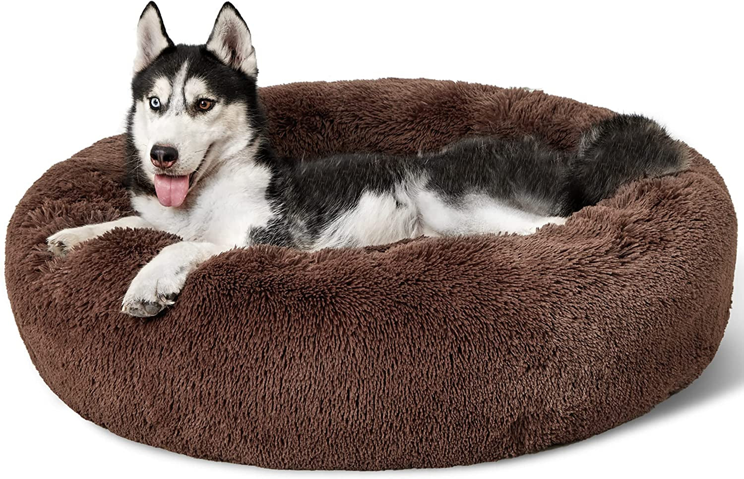 Calming Dog Bed for Small Dogs - Donut Washable Small Pet Bed, 23 Inches Anti-Slip round Fluffy Plush Faux Fur Large Cat Bed, Fits up to 25 Lbs Pets, Camel