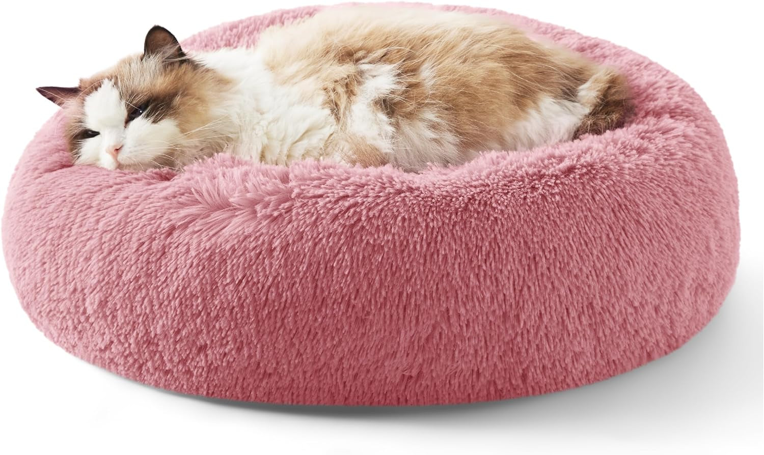 Calming Dog Bed for Small Dogs - Donut Washable Small Pet Bed, 23 Inches Anti-Slip round Fluffy Plush Faux Fur Large Cat Bed, Fits up to 25 Lbs Pets, Camel