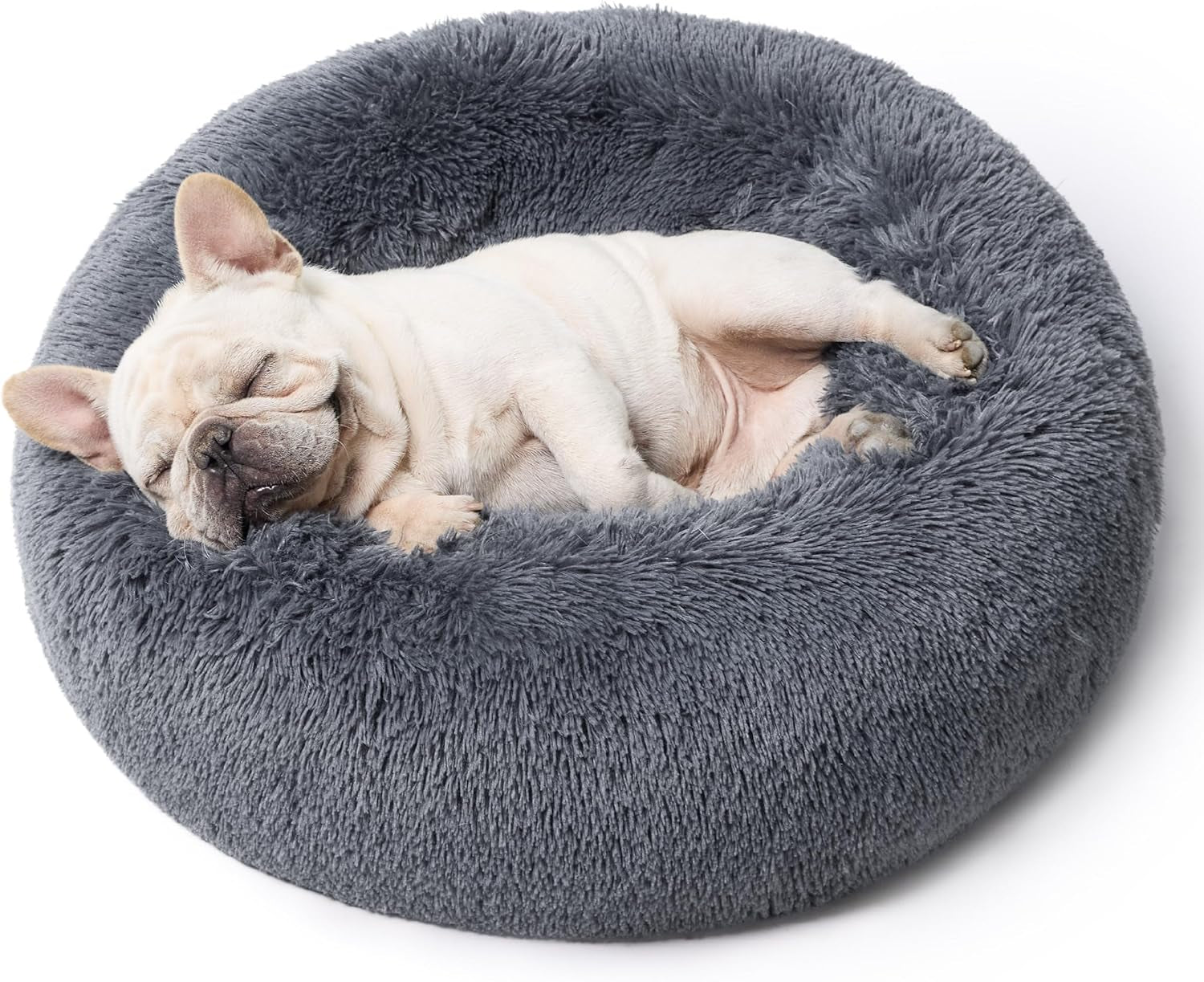 Calming Dog Bed for Small Dogs - Donut Washable Small Pet Bed, 23 Inches Anti-Slip round Fluffy Plush Faux Fur Large Cat Bed, Fits up to 25 Lbs Pets, Camel