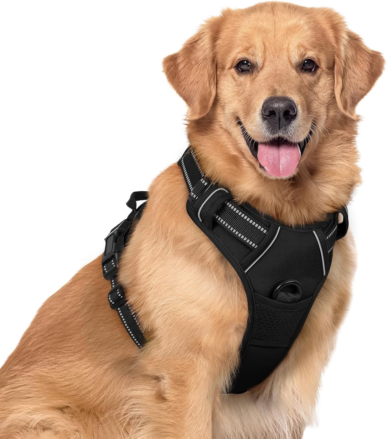 Dog Harness No Pull with 2 Leash Clips, Adjustable Soft Padded, Reflective Oxford No Choke Pet Vest with Easy Control Handle for Large Dogs, Black, XL - Majestic Dog & Cat Pet Boutique