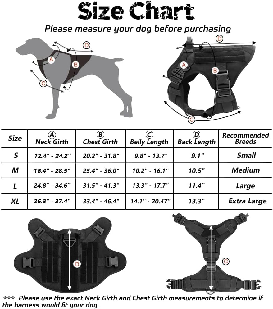 Tactical Dog Harness for Large, Heavy Duty Pet Harness with Handle, No-Pull Service Vest Large Breed, Adjustable Military Dog Vest for Training Hunting Walking, Black, L - Majestic Dog & Cat Pet Boutique