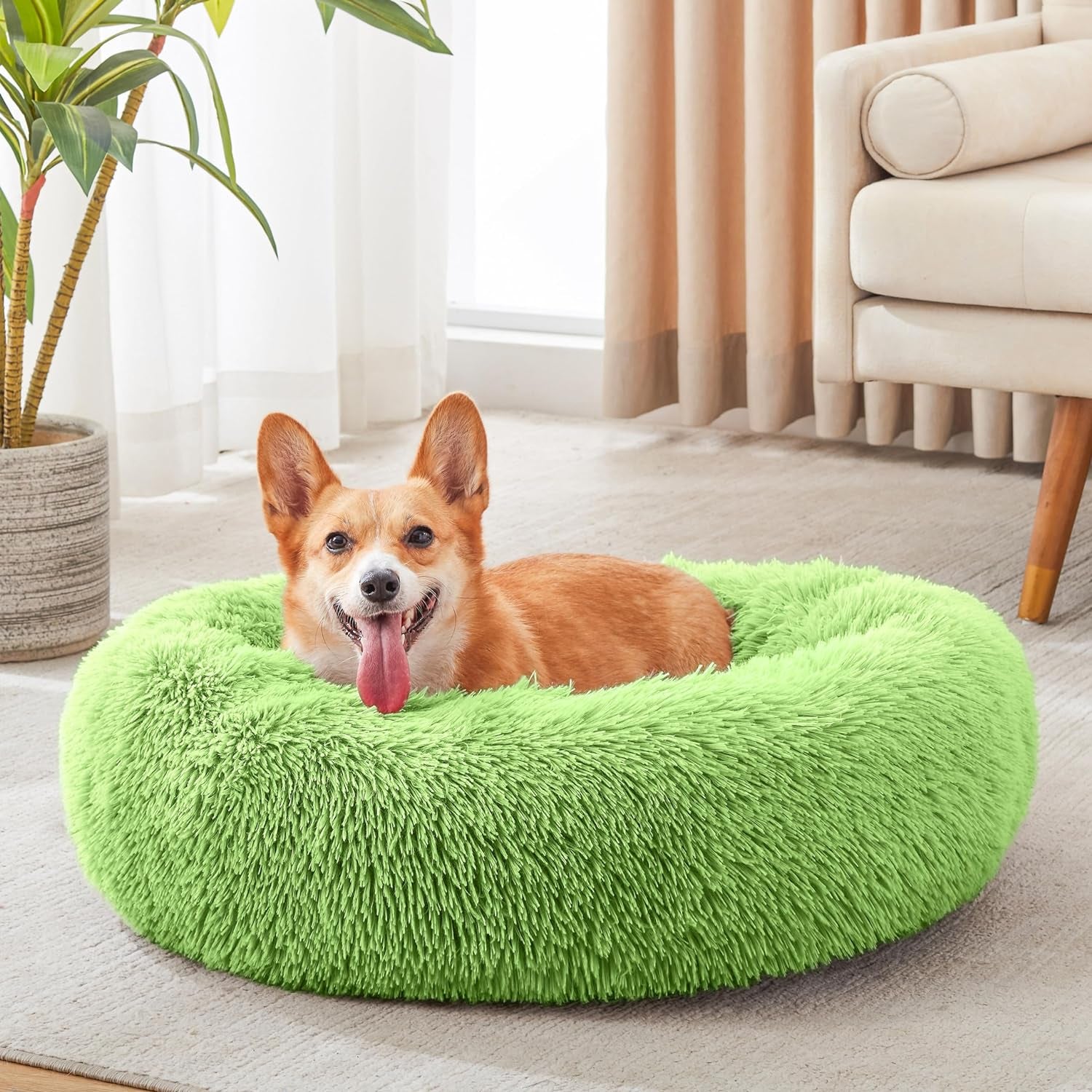 Calming Dog & Cat Bed, Anti-Anxiety Donut Cuddler Warming Cozy Soft round Bed, Fluffy Faux Fur Plush Cushion Bed for Small Medium Dogs and Cats (20"/24"/27"/30")