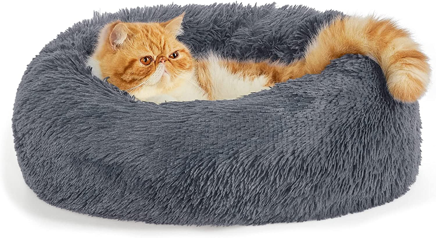 Calming Dog Bed for Small Dogs - Donut Washable Small Pet Bed, 23 Inches Anti-Slip round Fluffy Plush Faux Fur Large Cat Bed, Fits up to 25 Lbs Pets, Camel