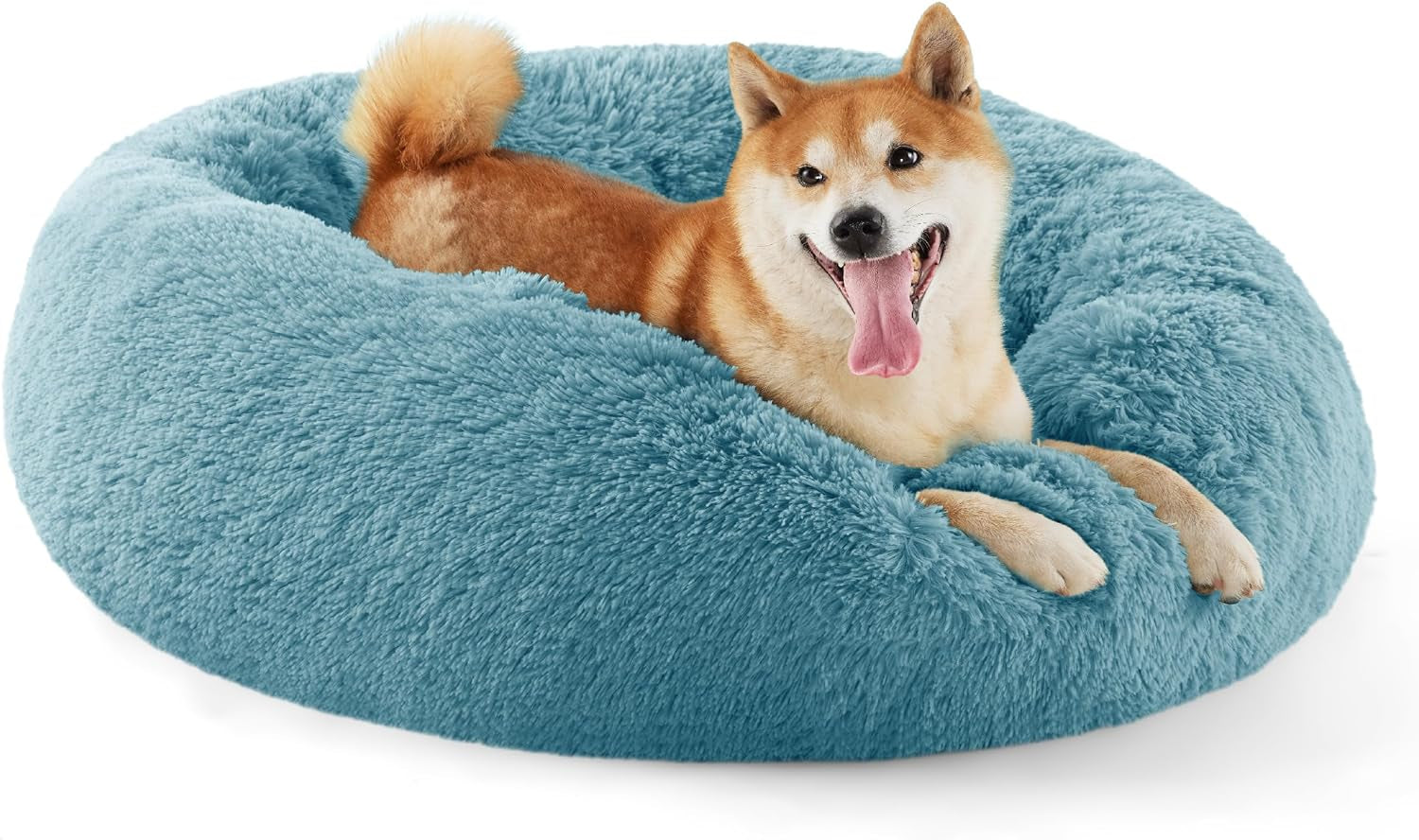 Calming Dog Bed for Small Dogs - Donut Washable Small Pet Bed, 23 Inches Anti-Slip round Fluffy Plush Faux Fur Large Cat Bed, Fits up to 25 Lbs Pets, Camel