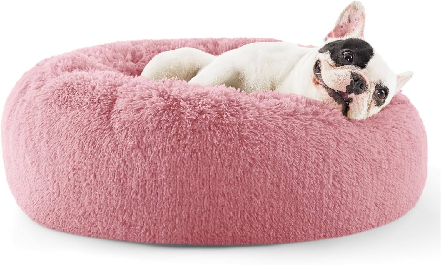 Calming Dog Bed for Small Dogs - Donut Washable Small Pet Bed, 23 Inches Anti-Slip round Fluffy Plush Faux Fur Large Cat Bed, Fits up to 25 Lbs Pets, Camel