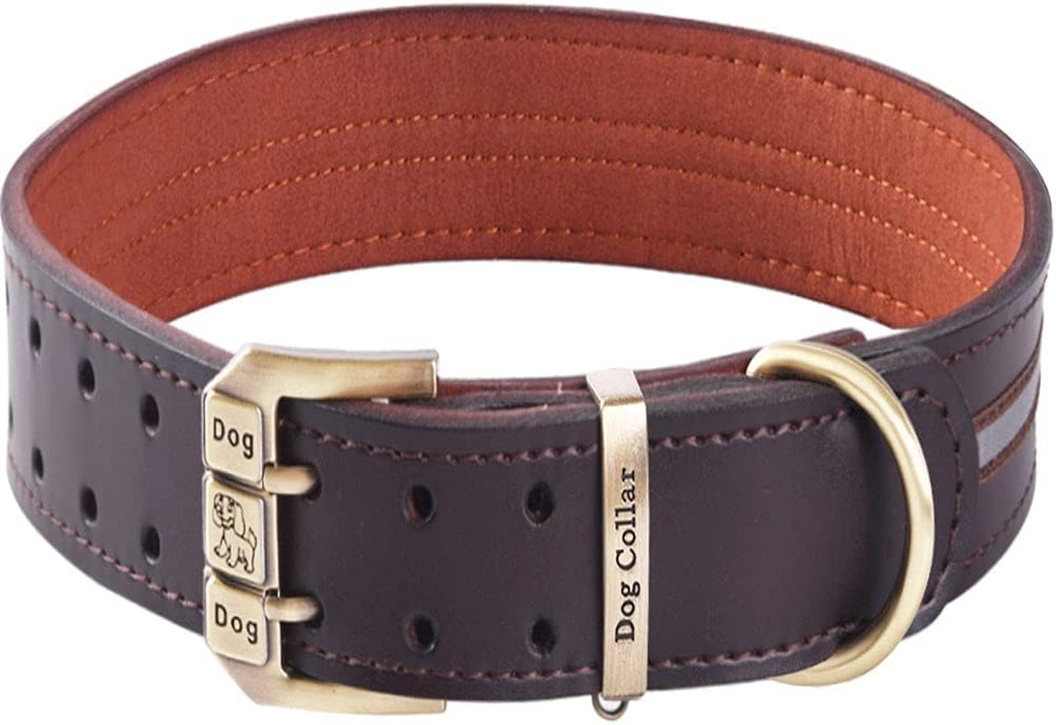 Reflective Genuine Leather Dog Collar Adjustable Soft Padded for Small, Medium Large and Extra Large Breed Dog Collars (Brown Xl(Neck 51.5Cm-63.5Cm))